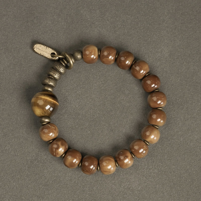 Braccialetto Buddha Stones Kuka Seed Tiger Eye Oro Lucentezza Ossidiana Rame Ricchezza Fortuna