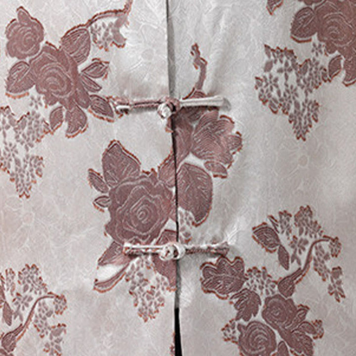 Buddha Stones Camicia da uomo a maniche a tre quarti con colletto alla coreana, bottoni a rana e motivo jacquard floreale, stile Summer Tang. - image 9