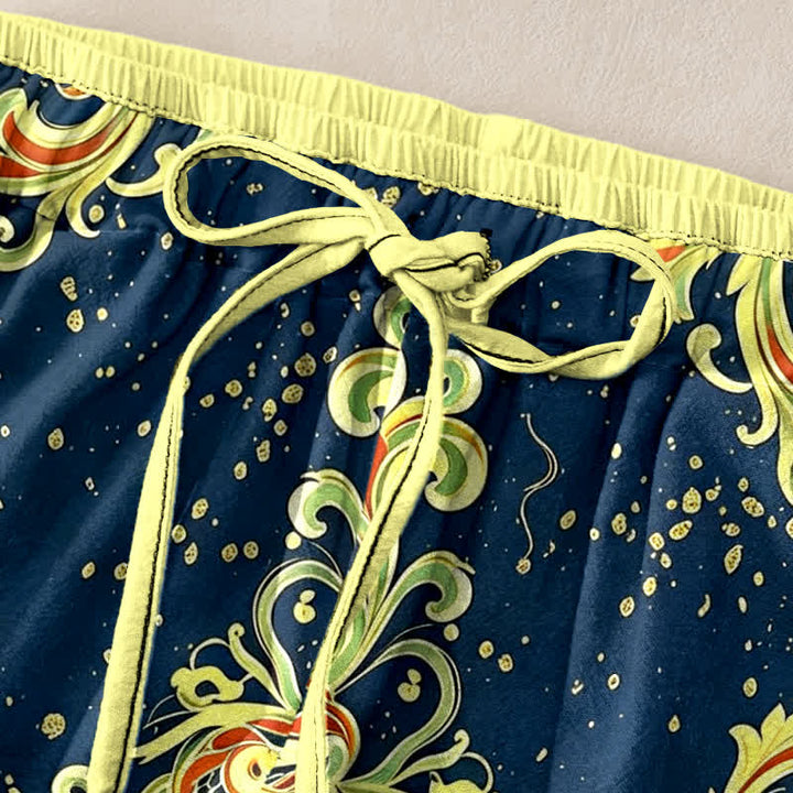Buddha Stones Pantaloni da donna in puro cotone con vivace fantasia floreale paisley, elastico in vita e tasche. - image 1