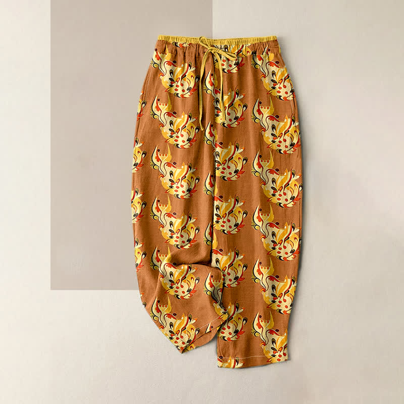 Buddha Stones Pantaloni da donna in puro cotone con elastico in vita e tasche, fantasia floreale astratta e solare. - Perù - US16, UK/AU20, EU48 (3XL) - image 4
