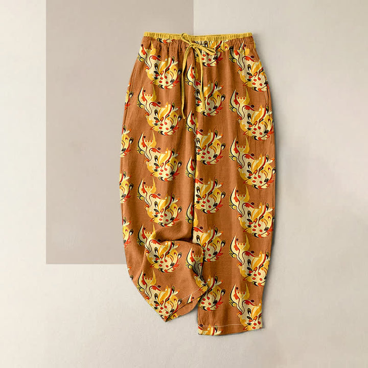 Buddha Stones Pantaloni da donna in puro cotone con elastico in vita e tasche, fantasia floreale astratta e solare. - Perù - US16, UK/AU20, EU48 (3XL) - image 4
