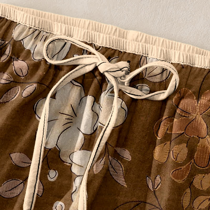 Buddha Stones Pantaloni da donna in puro cotone con fantasia floreale e vita elasticizzata, dotati di tasche. - image 1