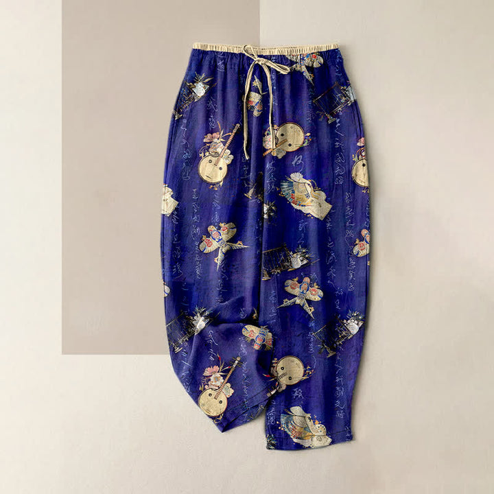 Buddha Stones Pantaloni da donna in puro cotone con mini fantasia floreale e vita elasticizzata, con tasche. - Blu reale - US16, UK/AU20, EU48 (3XL) - image 0