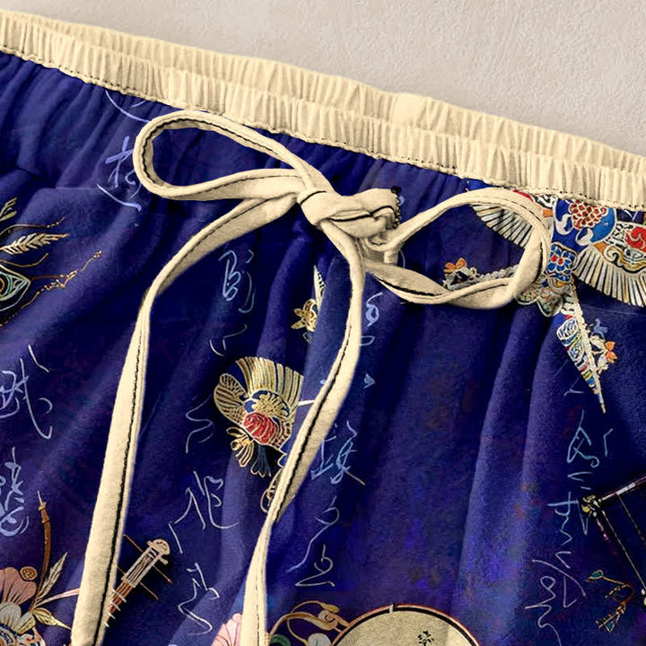 Buddha Stones Pantaloni da donna in puro cotone con mini fantasia floreale e vita elasticizzata, con tasche. - image 1