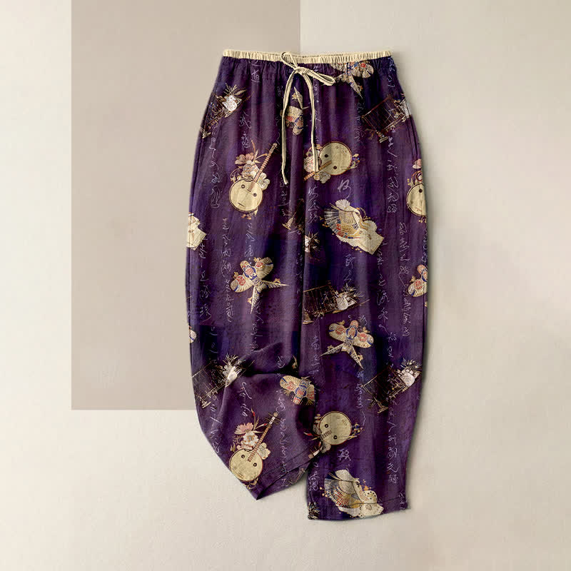 Buddha Stones Pantaloni da donna in puro cotone con mini fantasia floreale e vita elasticizzata, con tasche. - Viola - US16, UK/AU20, EU48 (3XL) - image 4