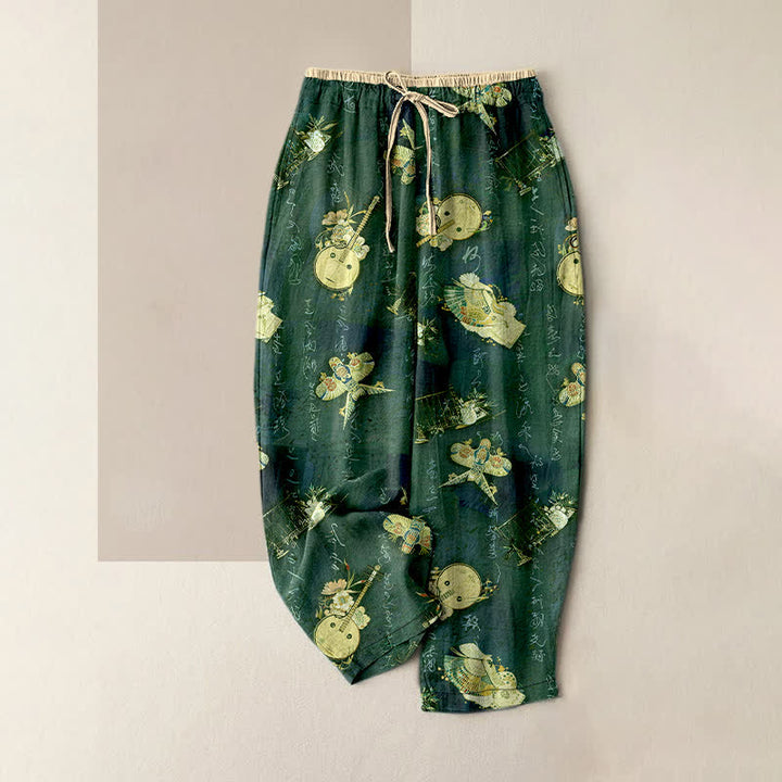 Buddha Stones Pantaloni da donna in puro cotone con mini fantasia floreale e vita elasticizzata, con tasche. - Verde studentesco - US16, UK/AU20, EU48 (3XL) - image 5