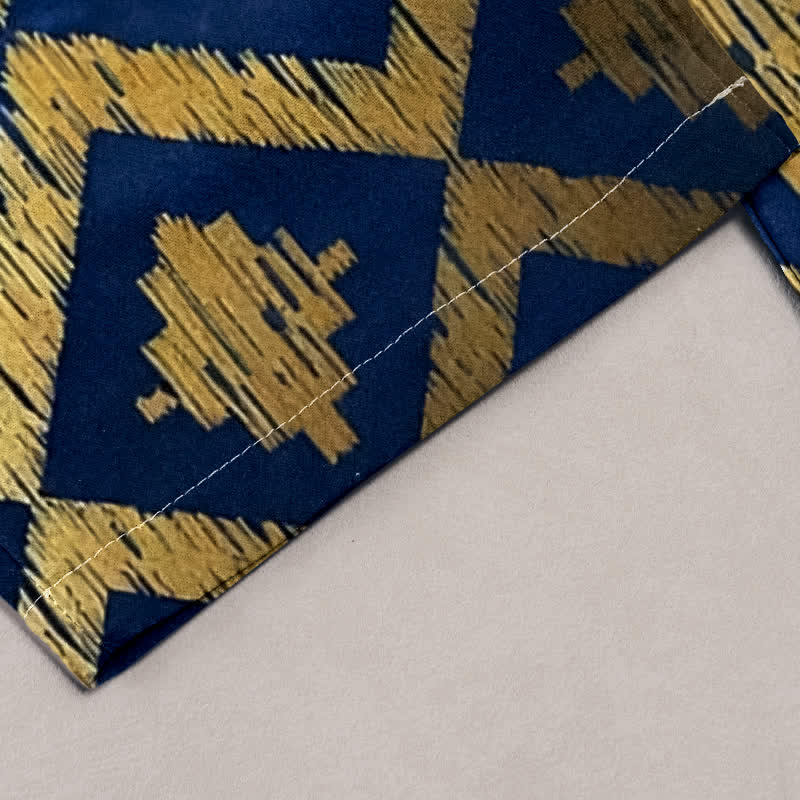 Buddha Stones Pantaloni da donna in puro cotone, blu navy, con elastico in vita e tasche, fantasia a piume e bordo dorato. - image 1