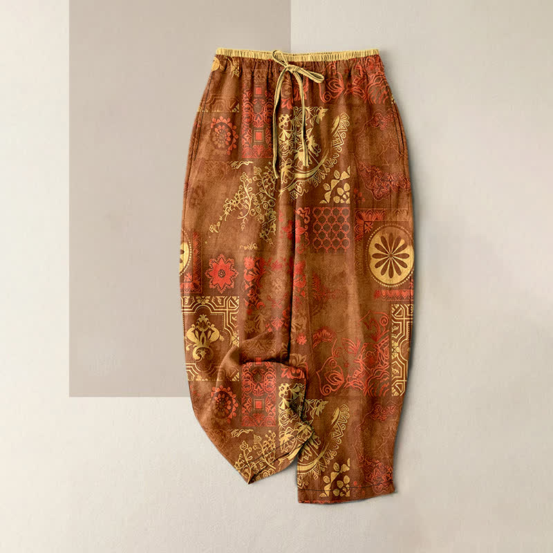 Buddha Stones Pantaloni da donna in cotone con fantasia floreale e vita elasticizzata, con tasche. - Siena - US16, UK/AU20, EU48 (3XL) - image 5