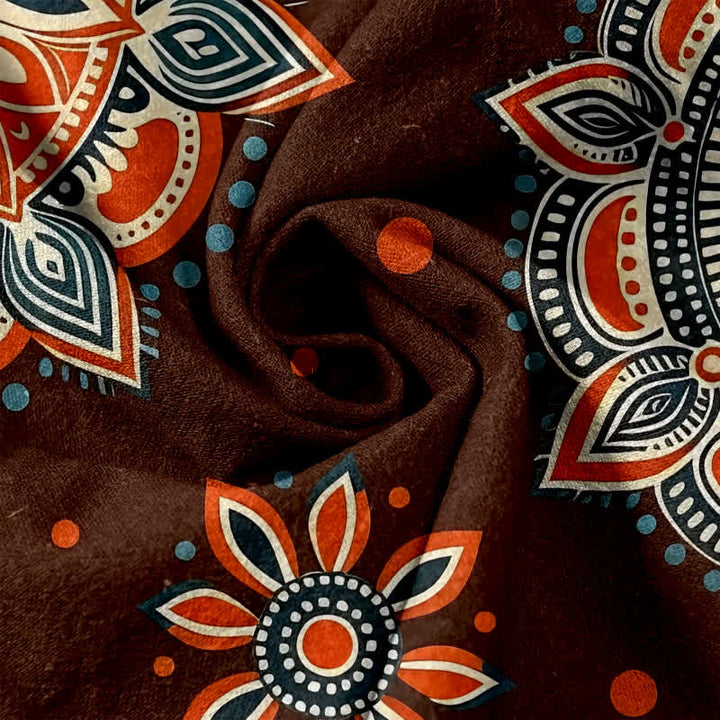Buddha Stones Pantaloni da donna in puro cotone con elastico in vita e tasche, fantasia floreale mandala. - image 2