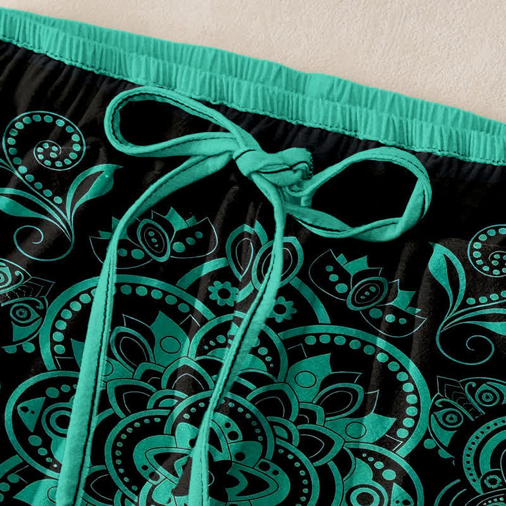 Buddha Stones Pantaloni da donna in puro cotone con elastico in vita e tasche, fantasia mandala. - image 1