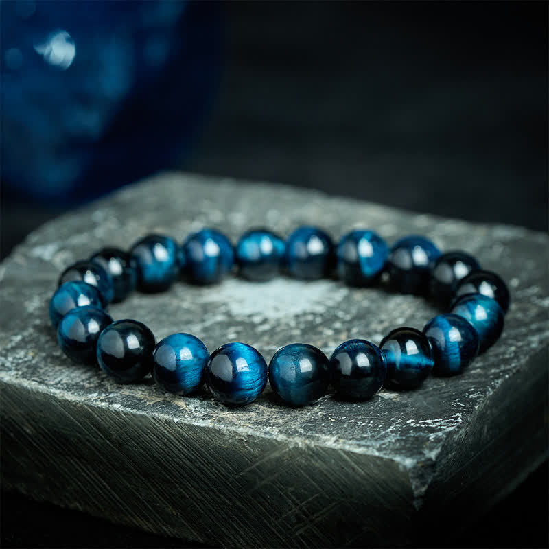 Buddha Stones Bracciale protettivo con perle di occhio di tigre blu naturale - Occhio di tigre da 12 mm (circonferenza del polso: 17-18 cm) - image 0