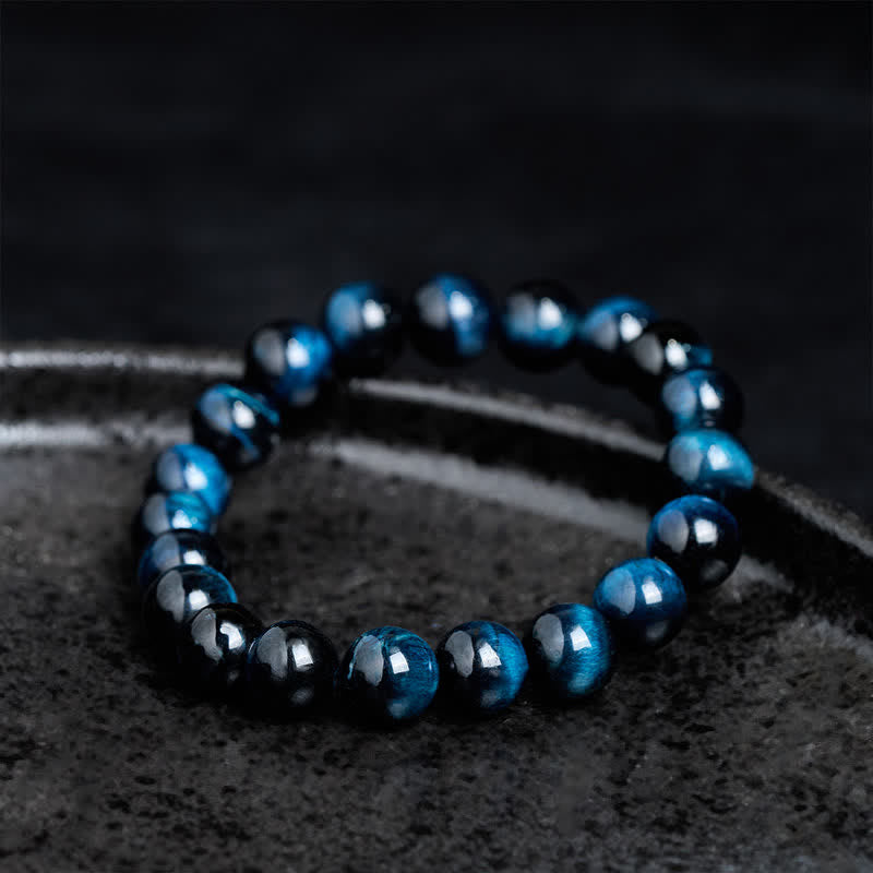 Buddha Stones Bracciale protettivo con perle di occhio di tigre blu naturale - image 2