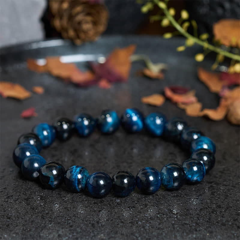 Buddha Stones Bracciale protettivo con perle di occhio di tigre blu naturale - image 3