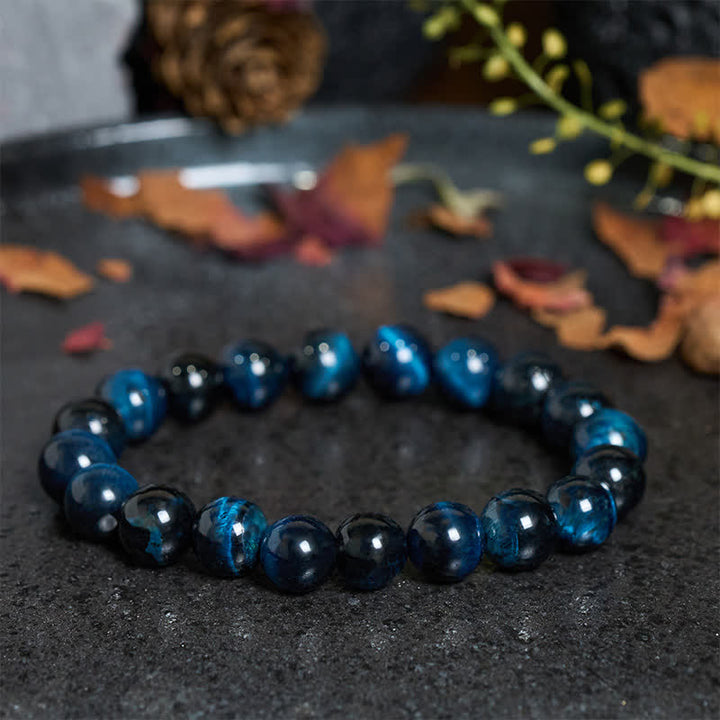 Buddha Stones Bracciale protettivo con perle di occhio di tigre blu naturale - image 3