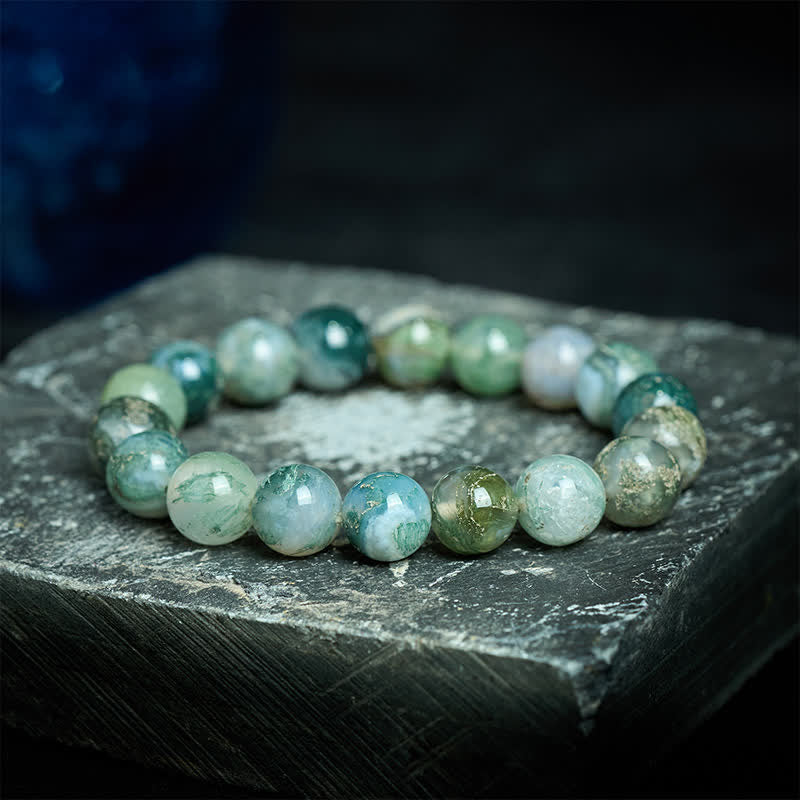 Buddha Stones Semplice braccialetto curativo con perline di agata muschiata - Agata muschiata da 14 mm (circonferenza del polso: 18-19 cm) - image 0