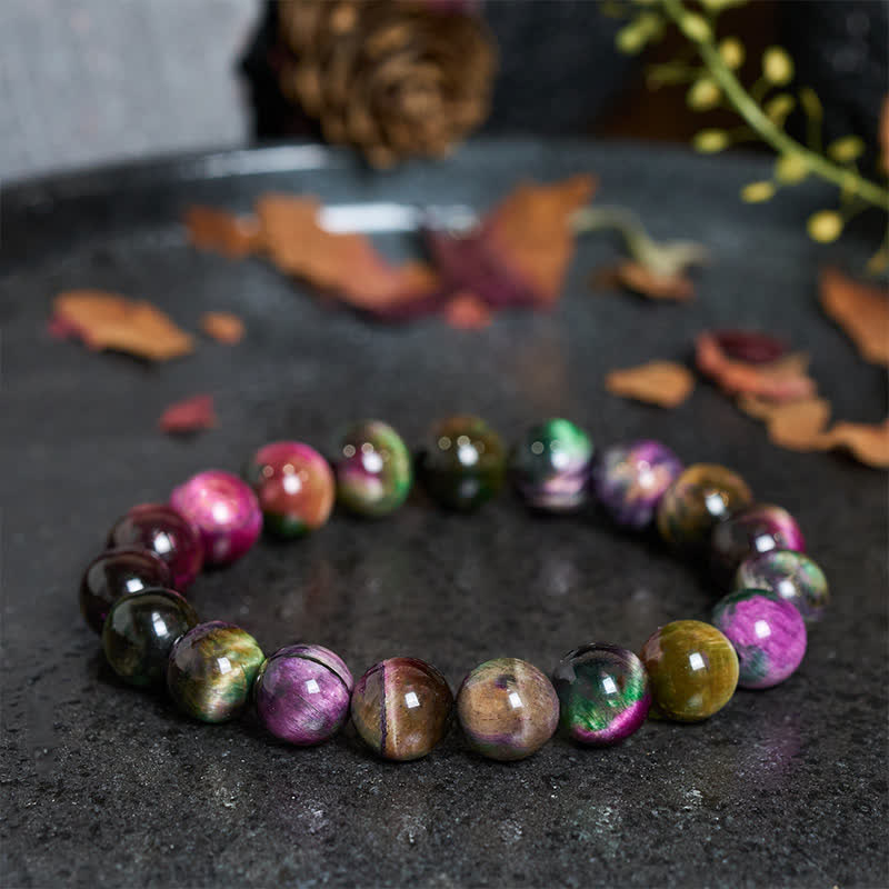 Buddha Stones Bracciale protettivo con perline colorate occhio di tigre rossa - Occhio di tigre rosso da 10 mm (circonferenza del polso: 16-17 cm) - image 0