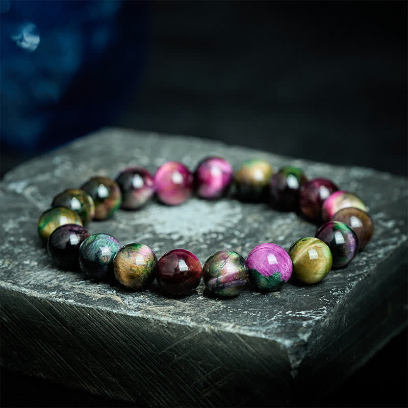 Buddha Stones Bracciale protettivo con perline colorate occhio di tigre rossa - image 1