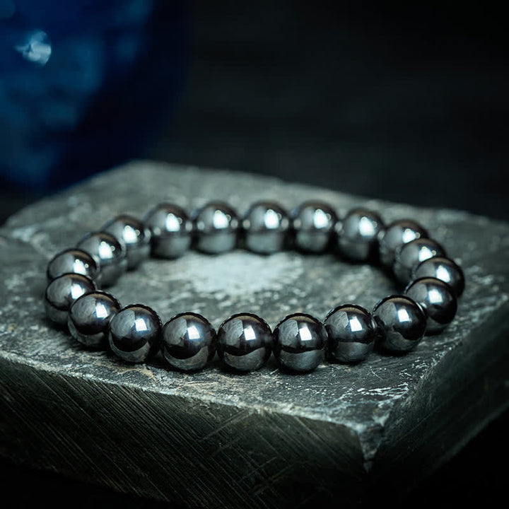Buddha Stones Bracciale potente con perle di ematite naturale - Bracciale in ematite da 10 mm (circonferenza del polso: 16-17 cm) - image 0