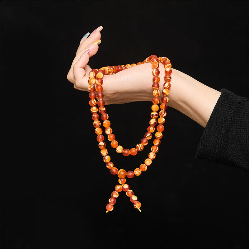Buddha Stones 108 perle rotonde di ambra tibetana trasparente Mala anti-ansia - image 4