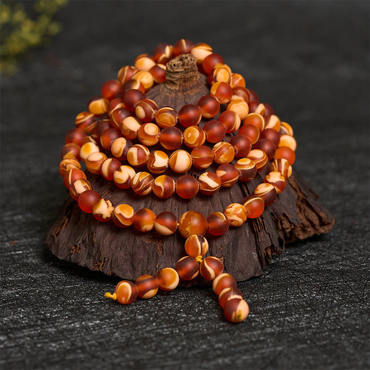 Buddha Stones 108 perle rotonde di ambra tibetana trasparente Mala anti-ansia - image 2