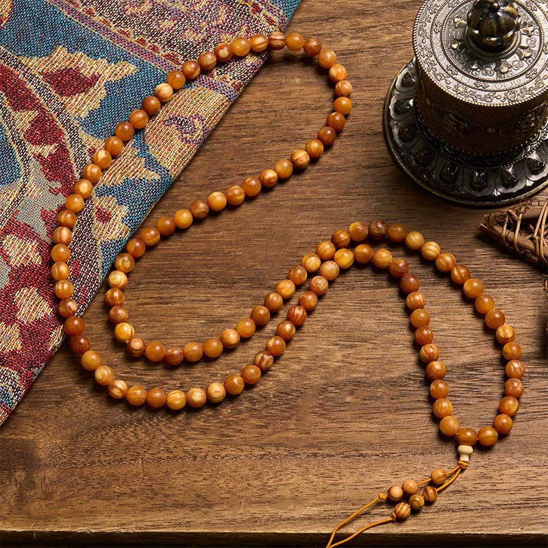 Buddha Stones Mala di energia calmante in legno di pino ricco di resina, con 108 perle. - image 1