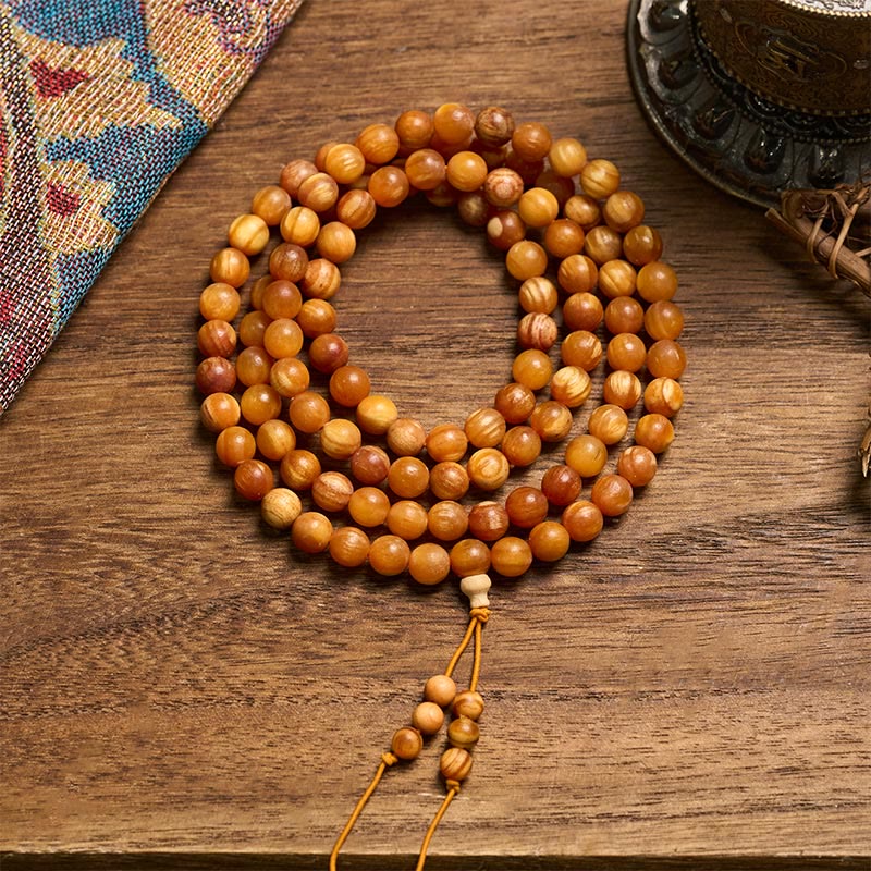 Buddha Stones Mala di energia calmante in legno di pino ricco di resina, con 108 perle. - 12mm*108 - image 0