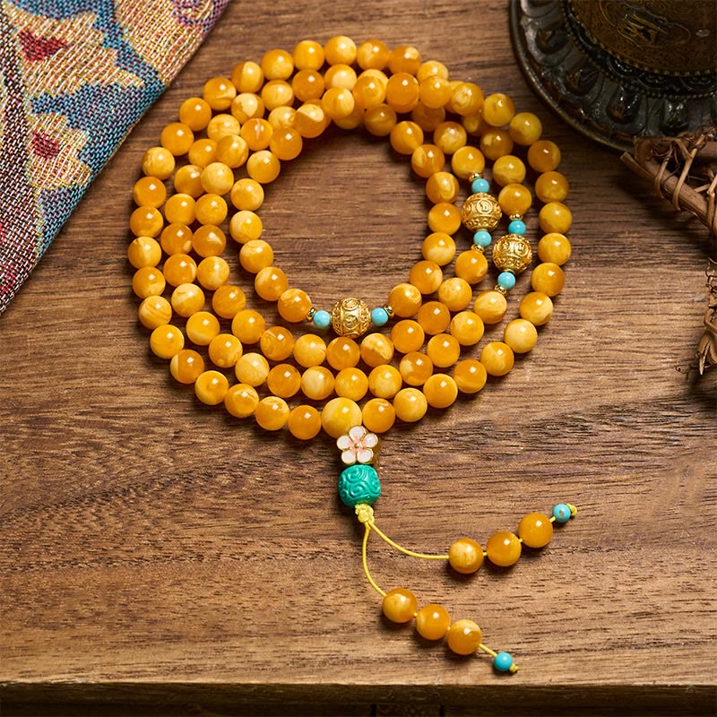 Buddha Stones 108 perle di ambra tibetana Om Mani Padme Hum Mala - 10 mm - image 0