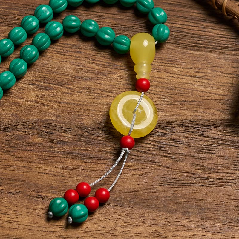 Buddha Stones Mala tibetano di 108 perle turchesi a forma di zucca, perle Dzi per il pensiero positivo - image 5