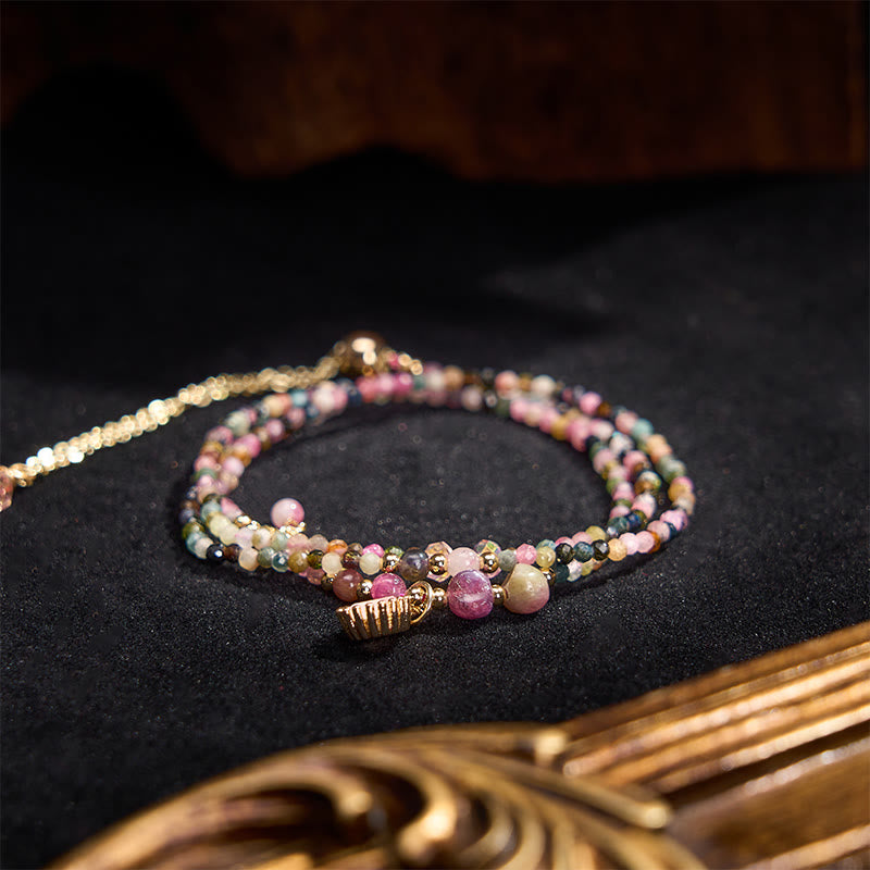 Buddha Stones Bracciale a triplo giro con tormalina naturale e design positivo - image 3