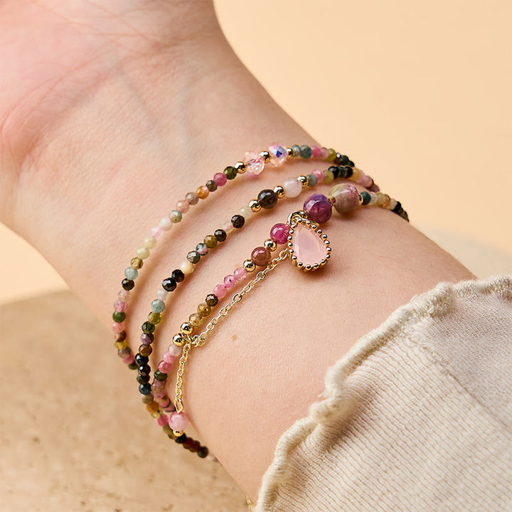Buddha Stones Bracciale a triplo giro con tormalina naturale e design positivo - image 4