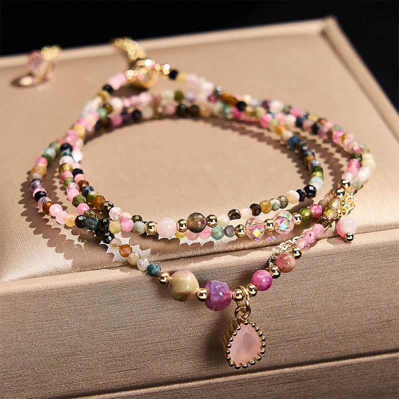 Buddha Stones Bracciale a triplo giro con tormalina naturale e design positivo - image 1