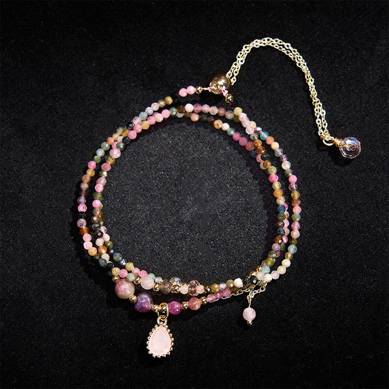 Buddha Stones Bracciale a triplo giro con tormalina naturale e design positivo - image 2