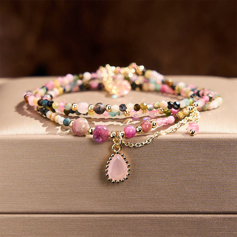 Buddha Stones Bracciale a triplo giro con tormalina naturale e design positivo - Tormalina (Circonferenza del polso: 14–15 cm) - image 0