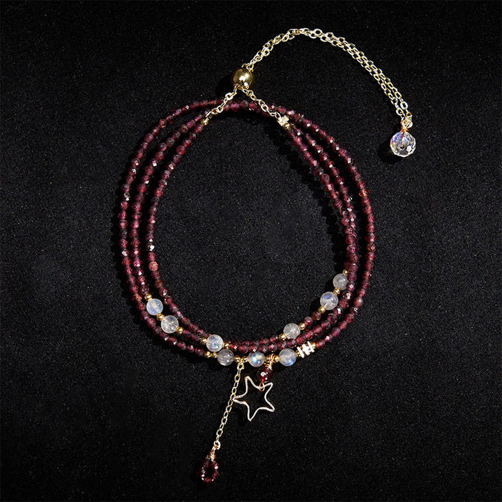 Buddha Stones Bracciale Passione a triplo giro con stelle di granato naturale - image 3