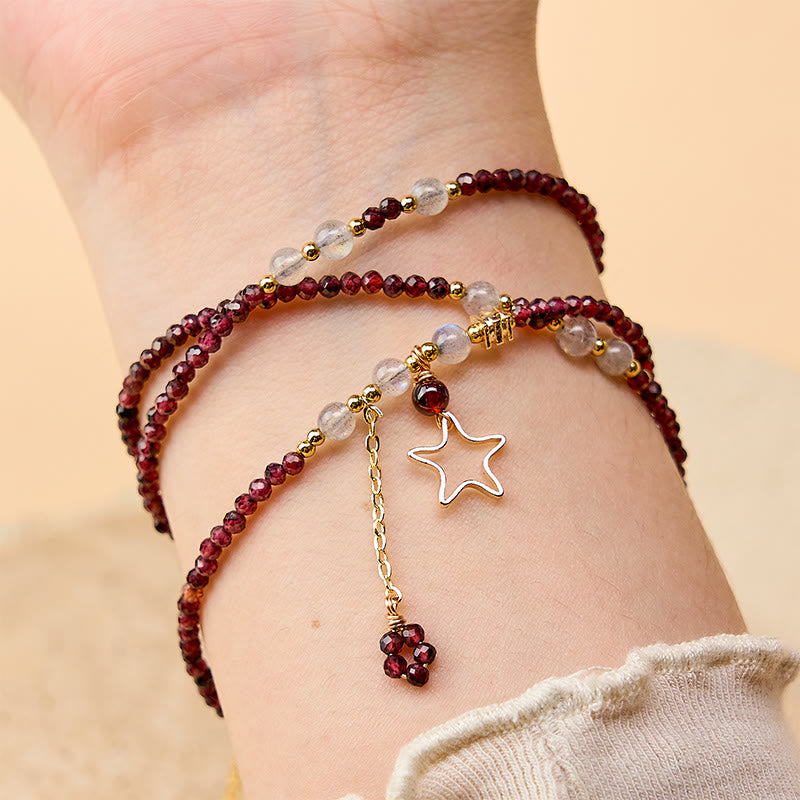 Buddha Stones Bracciale Passione a triplo giro con stelle di granato naturale - image 4
