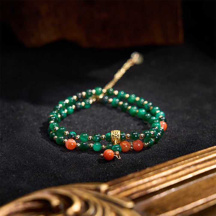 Buddha Stones Bracciale a doppio giro rinforzato in occhio di tigre verde naturale - image 3