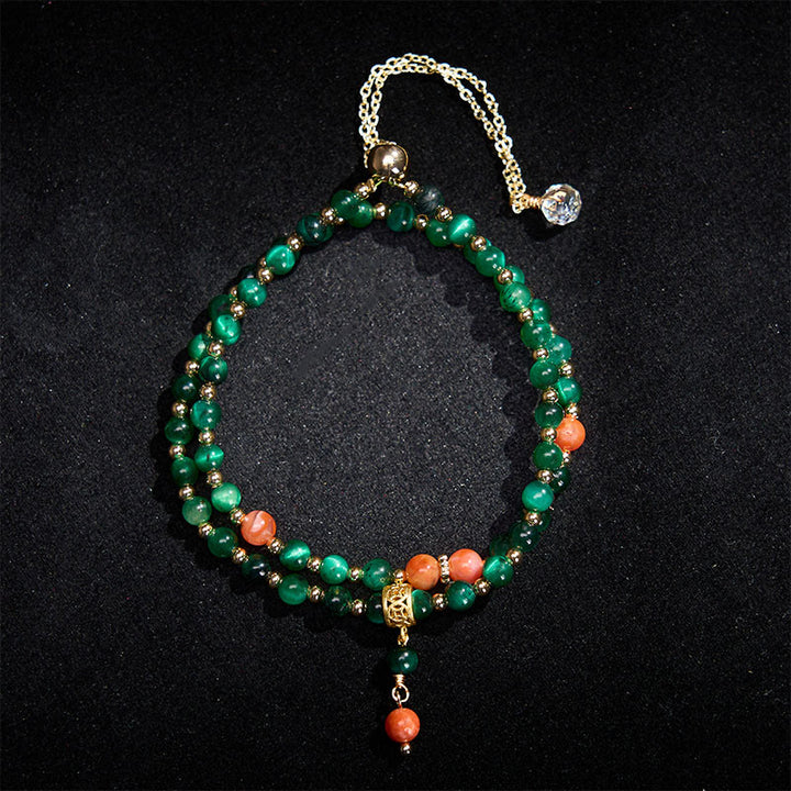 Buddha Stones Bracciale a doppio giro rinforzato in occhio di tigre verde naturale - image 2