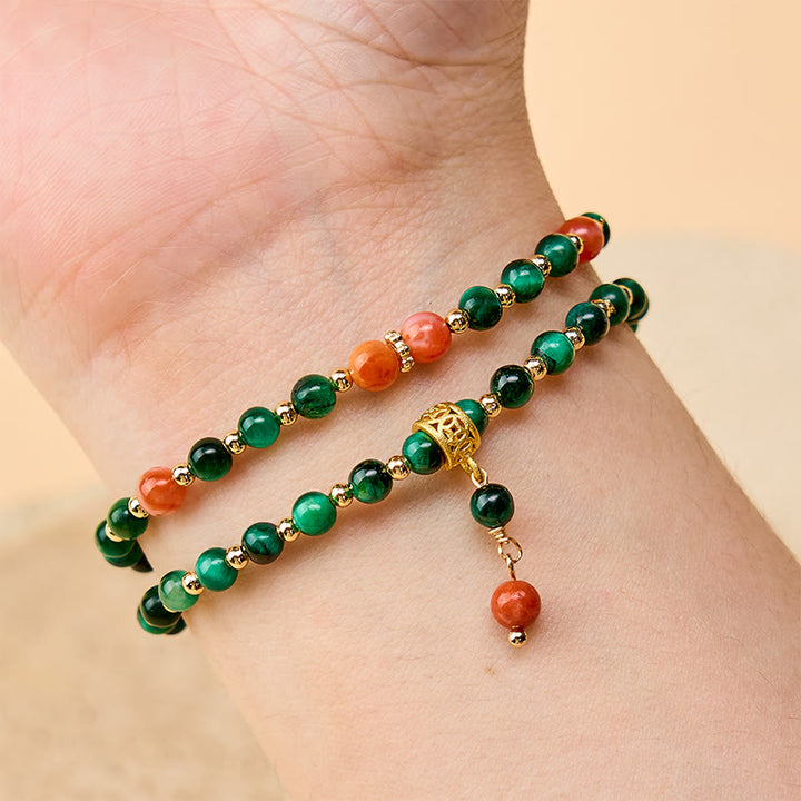 Buddha Stones Bracciale a doppio giro rinforzato in occhio di tigre verde naturale - image 4