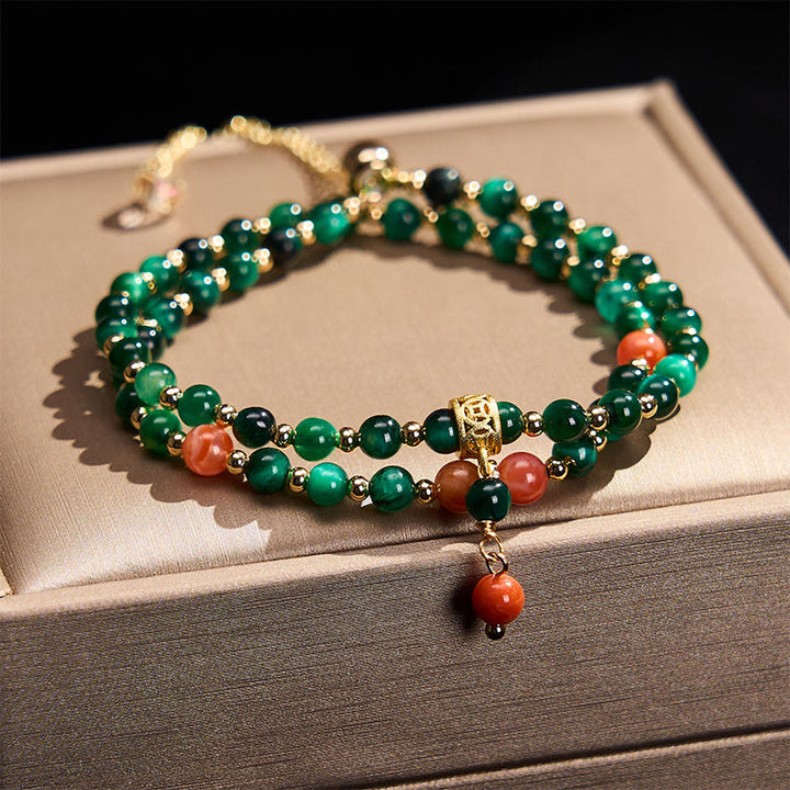 Buddha Stones Bracciale a doppio giro rinforzato in occhio di tigre verde naturale - Occhio di tigre verde (circonferenza del polso: 14–15 cm) - image 0