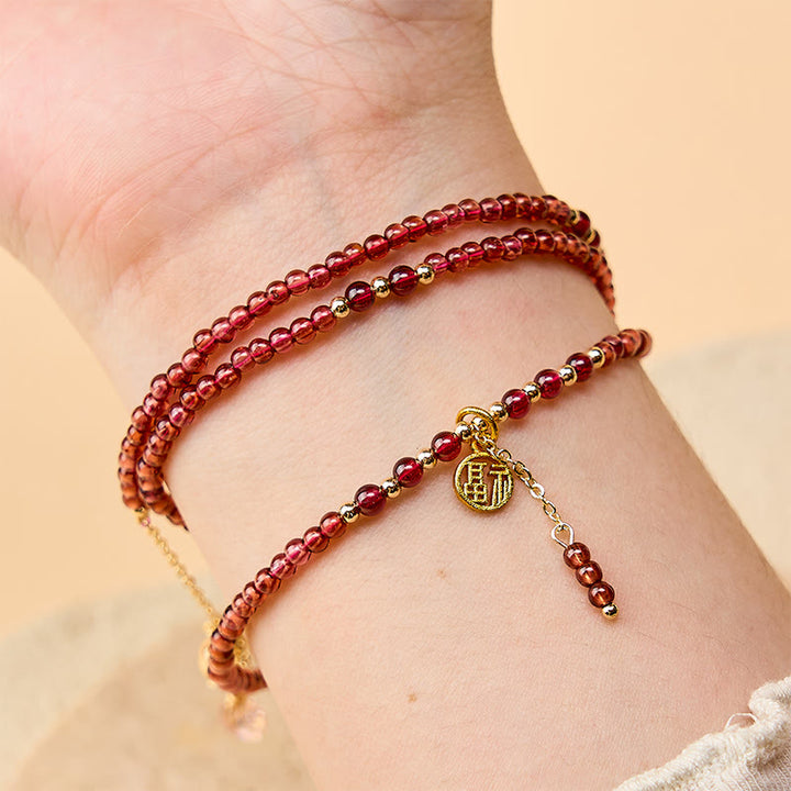 Buddha Stones Bracciale purificante a triplo giro con stelle di granato naturale da 4 mm - image 4