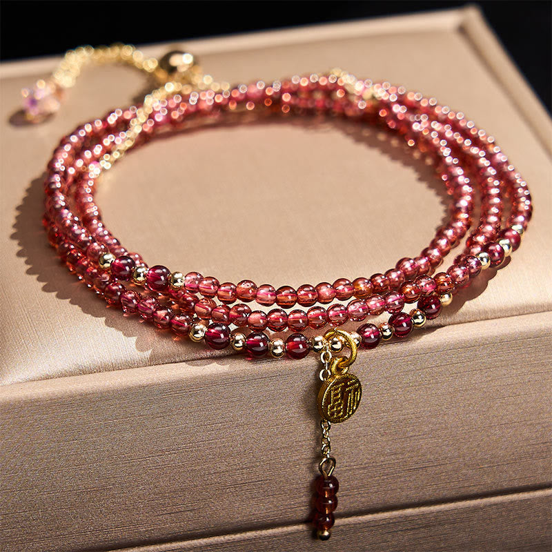 Buddha Stones Bracciale purificante a triplo giro con stelle di granato naturale da 4 mm - Granato (Circonferenza del polso: 14–15 cm) - image 0