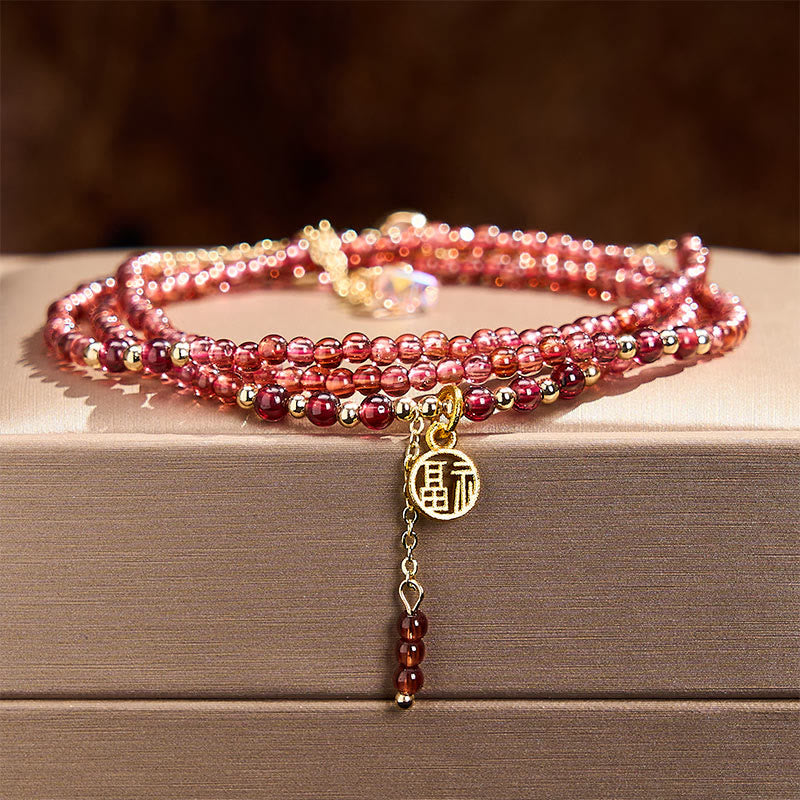 Buddha Stones Bracciale purificante a triplo giro con stelle di granato naturale da 4 mm - image 1
