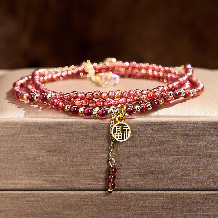 Buddha Stones Bracciale purificante a triplo giro con stelle di granato naturale da 4 mm - image 1