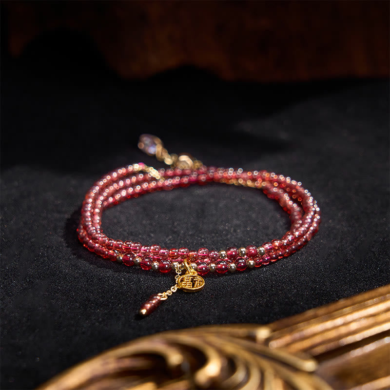 Buddha Stones Bracciale purificante a triplo giro con stelle di granato naturale da 4 mm - image 3