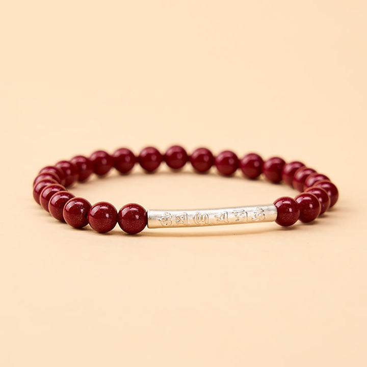 Buddha Stones Braccialetto della saggezza Om Mani Padme Hum in argento sterling 999 color cinabro - Argento Cinabro (Circonferenza del polso: 14–15 cm) - image 9