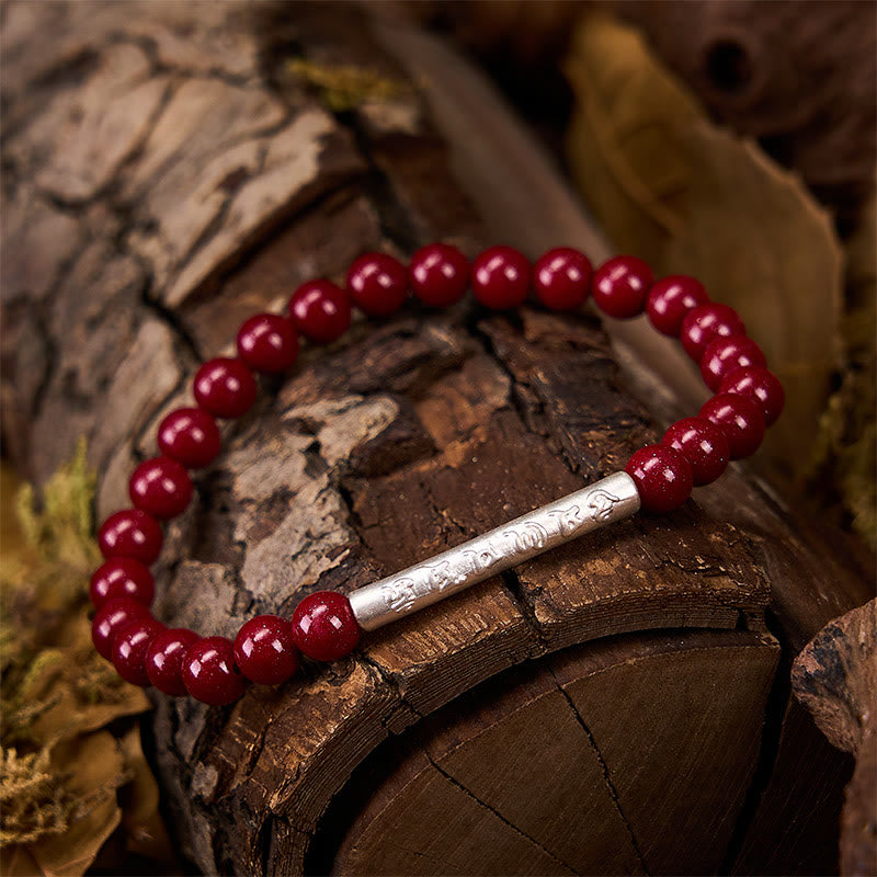 Buddha Stones Braccialetto della saggezza Om Mani Padme Hum in argento sterling 999 color cinabro - image 13