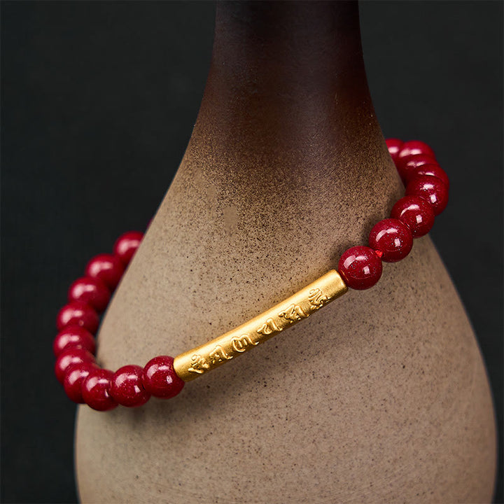 Buddha Stones Braccialetto della saggezza Om Mani Padme Hum in argento sterling 999 color cinabro - image 2