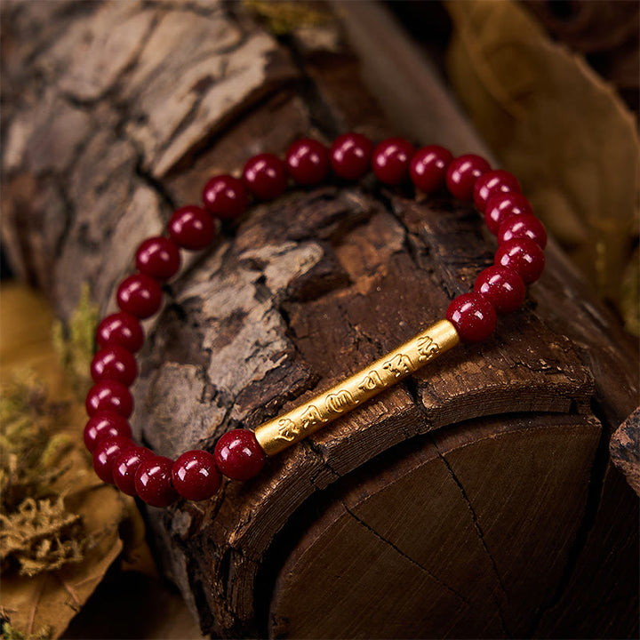 Buddha Stones Braccialetto della saggezza Om Mani Padme Hum in argento sterling 999 color cinabro - image 3