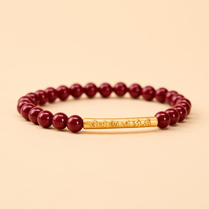 Buddha Stones Braccialetto della saggezza Om Mani Padme Hum in argento sterling 999 color cinabro - Cinabro Oro (Circonferenza del polso: 14–15 cm) - image 0