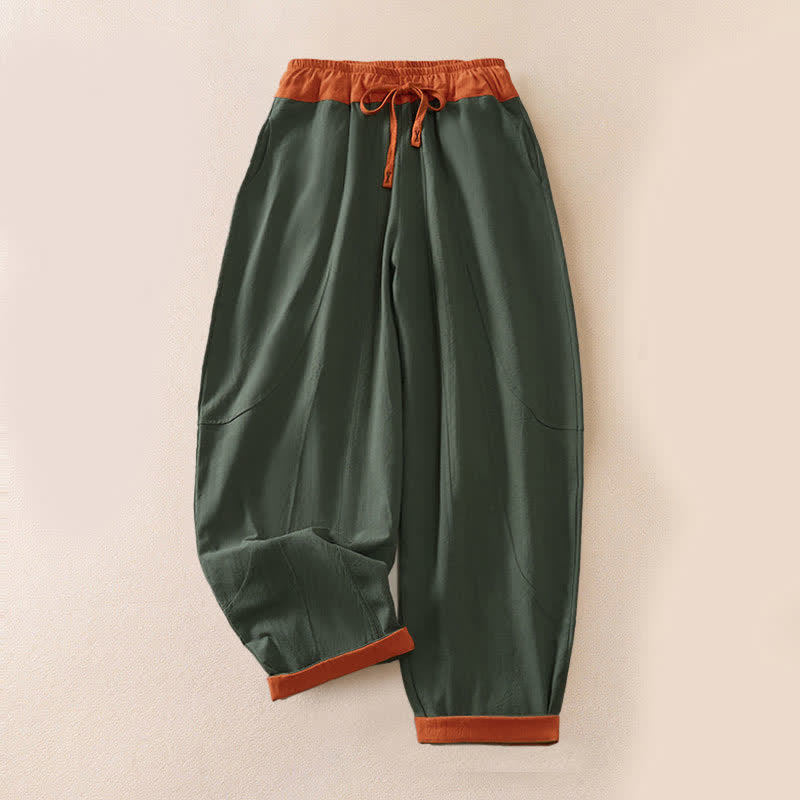 Buddha Stones Pantaloni harem da donna primaverili casual con coulisse in tinta unita, in cotone, con tasche. - Verde studentesco - US16, UK/AU20, EU48 (3XL) - image 0